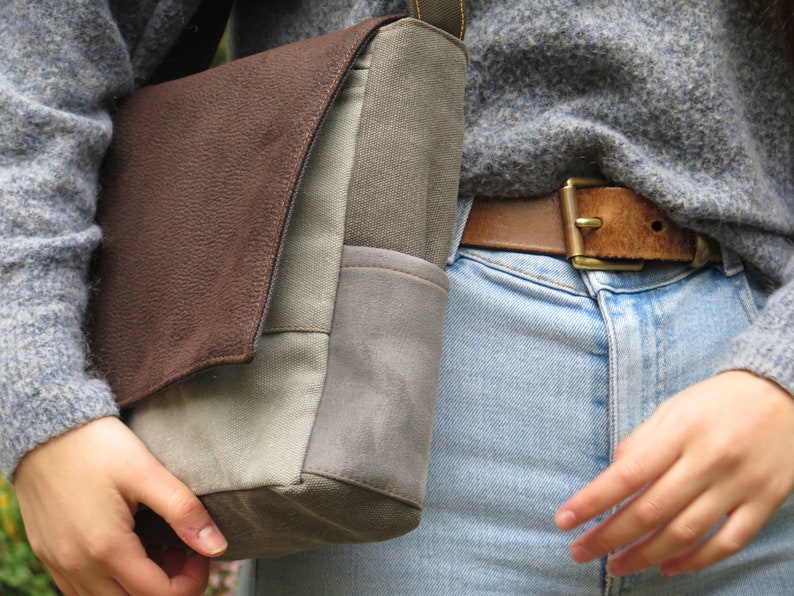 Faux Leather VEGAN Brown Light Blue Purse Unisex Adult or Kids Handbag Tablet Bag Everyday Medium Crossbody Bag Small Canvas Shoulder Bag