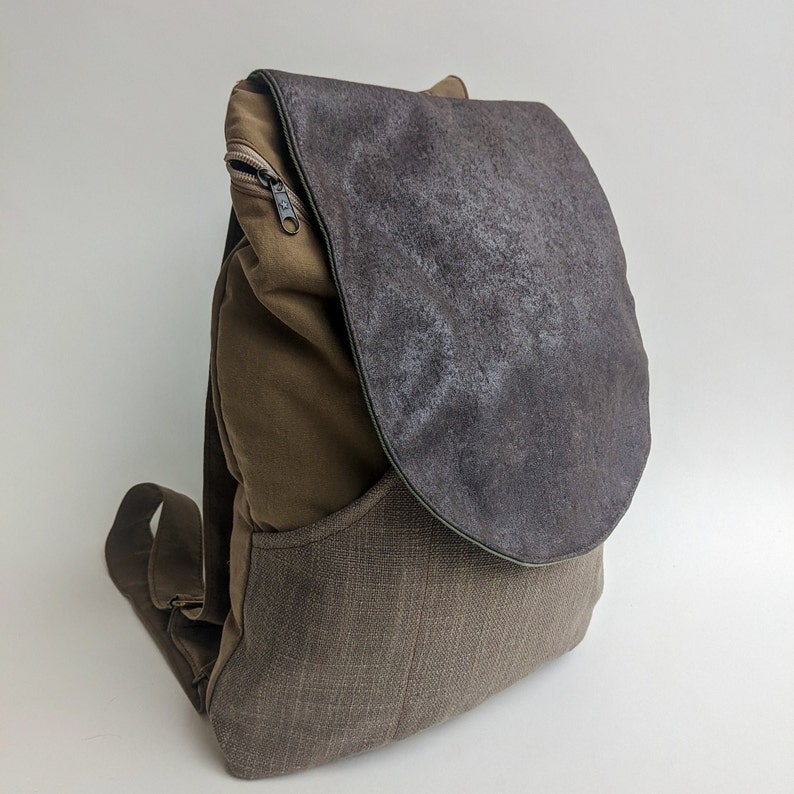 Brown Gray Canvas Bag, Vegan Backpack, Lightweight Urban Rucksack, Cool Backpack, Satchel Backpack, Laptop Rucksack, Unisex Vegan Bags image 1