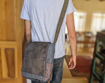 Gray Vegan Crossbody Bag,  Everyday Canvas Shoulder Bag, Custom Made Laptop Bag, Vegan Cross Body Bags For Men, Vegan Gifts