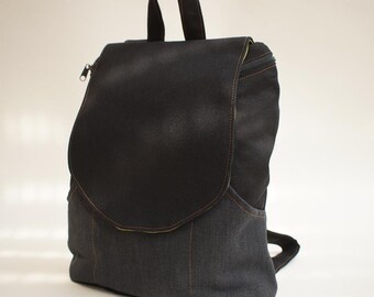 Black Vegan Canvas Backpack, Lightweight Laptop Student Bag