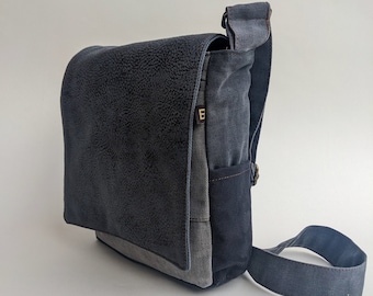 Kleine Umhängetasche, Canvas Tasche, Umhängetasche, Vegan Messenger Bag, Männertasche, Geschenk für Mann, graue Schultertasche