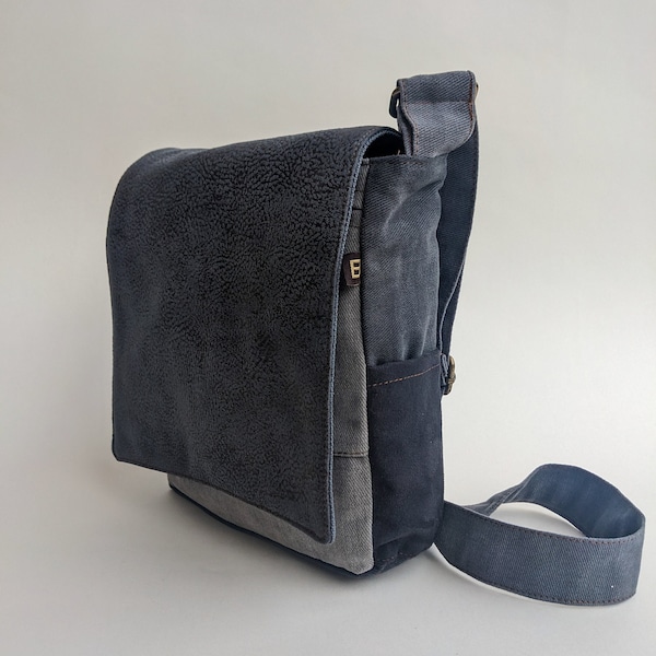 Kleine messengertas, canvas crossbody tas, veganistische messenger portemonnee, alledaagse herentas, cadeau voor man, grijze schoudertas