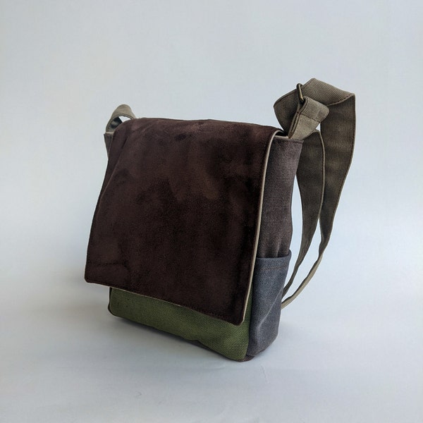 Brown & Green Messenger Bags, Everyday Bag, Unisex Ipad Bag, Boho Festival Bag, Small Bike Messenger Bag