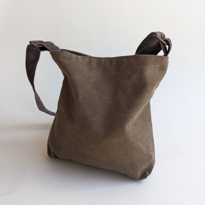 Khaki canvas Handbag For Women, Vegan Canvas Bag, Fabric Shoulder Bag, Small Hobo Bag, Everyday Fashion Bag, Evening Purse image 3