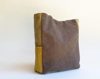 Brown & Yellow Canvas Tote Bag, Large Vegan Market Bag