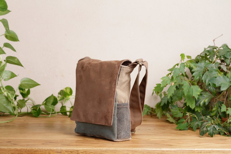 Vegan Khaki Purse Everyday Crossbody Bag Unisex Hipster Bag Tablet Bag Small Canvas Bag