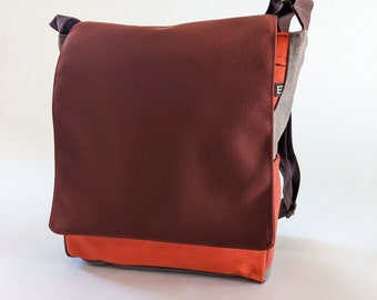 Canvas Messenger Bag, Braun Rot Handgemachte Crossbody Bag, Lässige Unisex Taschen, Umweltfreundliche Taschen, Boho Schulter Geldbörse