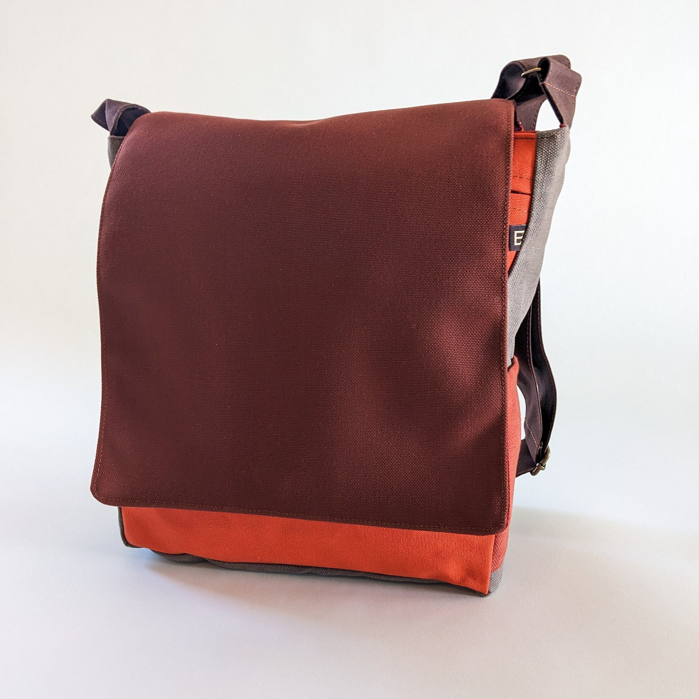 Canvas Messenger Bag Brown Red Handmade Crossbody Bag Casual 