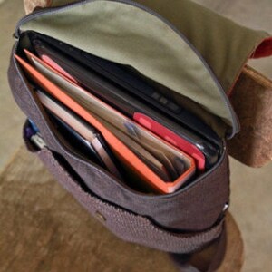 Brown Gray Canvas Bag, Vegan Backpack, Lightweight Urban Rucksack, Cool Backpack, Satchel Backpack, Laptop Rucksack, Unisex Vegan Bags image 8