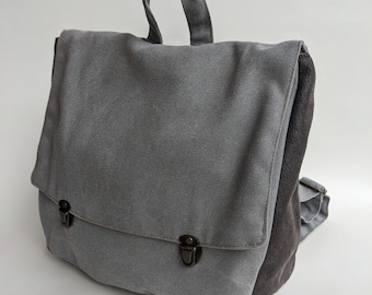 Satchel Backpack, Gray Vegan Backpacks, School Satchel, Cotton Backpack, School Backpacks, Students Bag, Women Vegan Bags