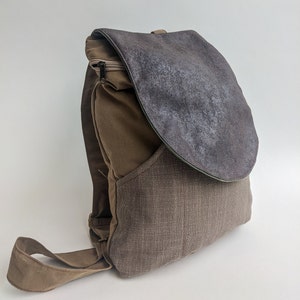 Brown Gray Canvas Bag, Vegan Backpack, Lightweight Urban Rucksack, Cool Backpack, Satchel Backpack, Laptop Rucksack, Unisex Vegan Bags image 5