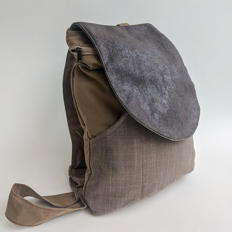 Brown Gray Canvas Bag, Vegan Backpack, Lightweight Urban Rucksack, Cool Backpack, Satchel Backpack, Laptop Rucksack, Unisex Vegan Bags image 5