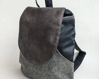 VEGAN Mochila Mediana Lona Gris Oscuro