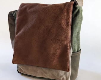 Brown &Green Vegan Messenger Bag, Casual Crossbody Bag