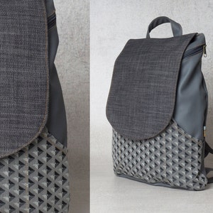 Grey Backpack Vegan Leather Backpack Canvas Backpack Purse - Etsy