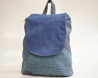 Blue Vegan Canvas Backpack, Lightweight Laptop Student Bag