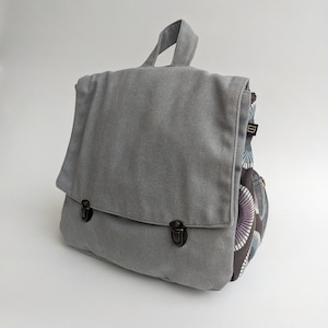 Sac à dos en toile avec cercles gris, cartable unisexe gris, sac pour ordinateur portable collage, grand sac à dos en coton, sacs végétaliens, sac à dos cartable