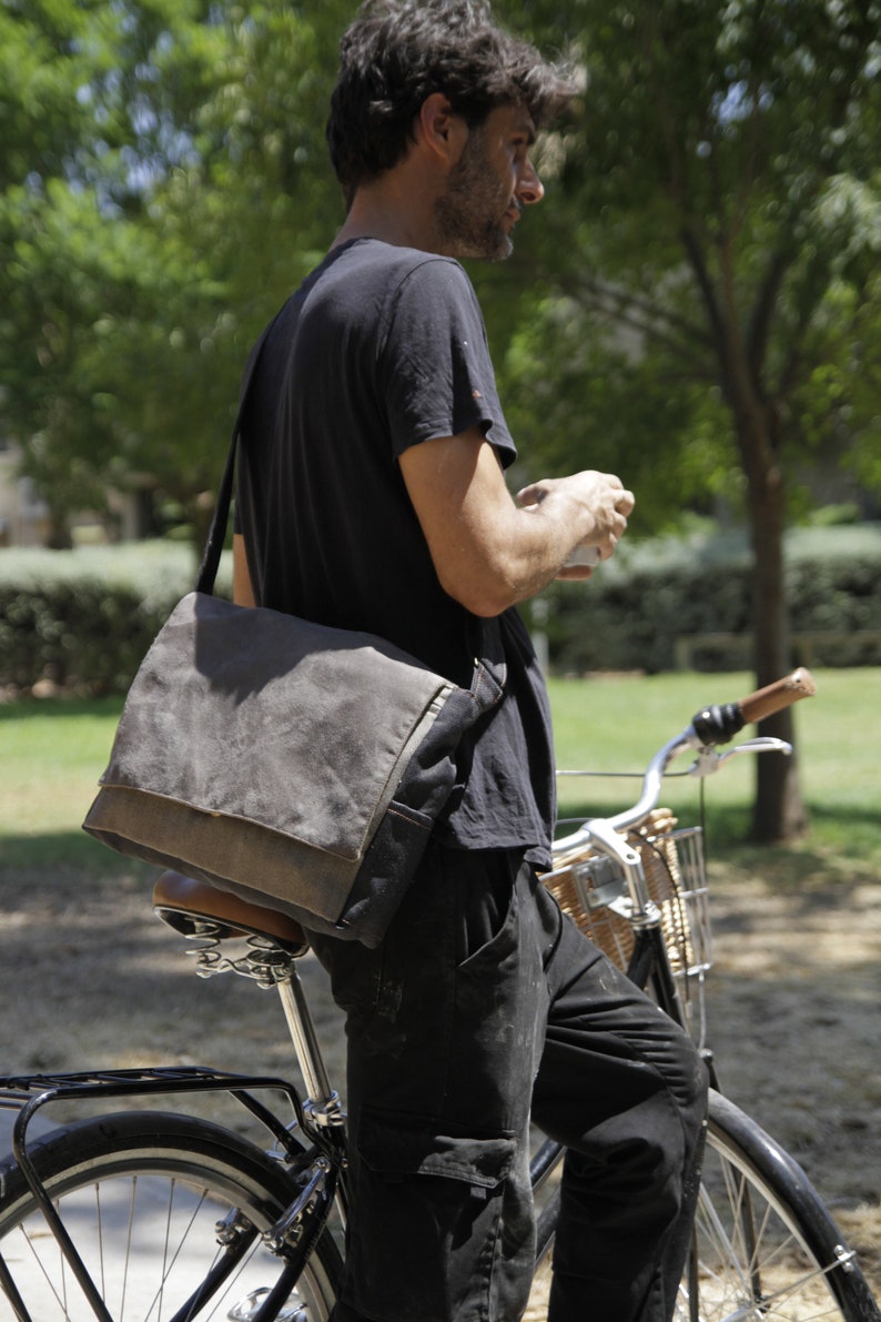 Grey Canvas Messenger Bag Hipster Messenger Bag Vegan Etsy