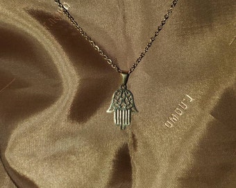 Gold Necklace Hamsa, Hand of Miriam, Hand of Fatimah