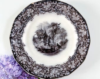 Mulberry transferware plate in Albany pattern - Victorian purple transfer