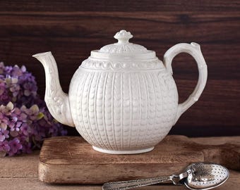Victorian Salt Glazed Teapot | Copeland 1860s | Parian Style Antiques