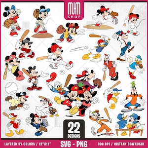 Mouse And Friends Baseball Svg 22 Designs Easy to use, Cartoon Characters, Layered Svg by colors, Transparent Png, Easy cut files for Cricut