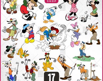 Mouse And Friends Golf Svg, 17 Designs Easy to use, Cartoon Characters, Layered Svg by colors, Transparent Png, Easy cut files for Cricut.