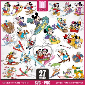 Maus und Freunde, Skiing Sport, Png, 27 Designs, Zeichentrickfiguren, Layered Png nach Farben, transparente Png, Easy cut Dateien für Cricut.
