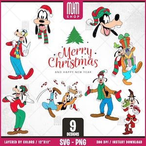 Goofy Merry Christmas Svg Png, 9 Designs Easy to use, Cartoon Characters, Layered Svg by colors, Transparent Png, Easy files for Cricut.