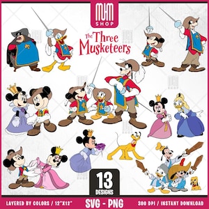 The Three Musketeers Svg, 13 Designs Easy to use, Cartoon Characters, Layered Svg by colors, Transparent Png, Easy cut files for Cricut.