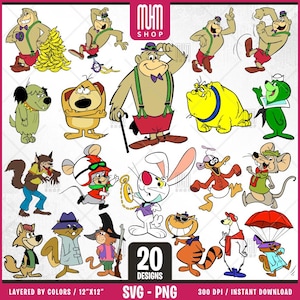 Retro Cartoon Characters - Animals Svg Png, 20 Designs Easy to use, 70s, 80s, Layered Svg by colors, Transparent Png, Cut Files for Cricut.