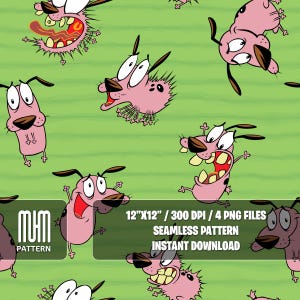 Seamless Pattern PNG, Courage The Cowardly Dog, Cartoon Characters, Repeat Png, Fabric Design Sublimation, Ready for Textile Prints.