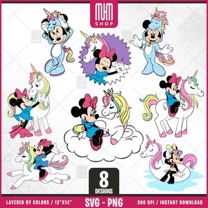 Mouse Unicorn Svg Png, 8 Designs Easy to use, Cartoon Characters Clipart, Layered Svg by colors, Transparent Png, Easy cut files for Cricut.
