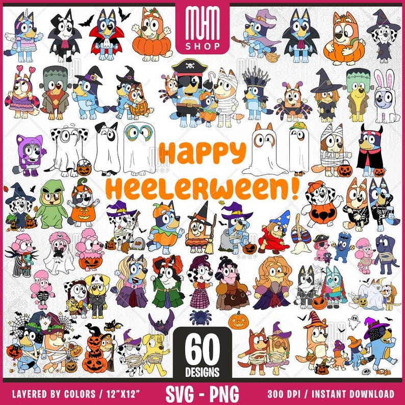 Blue Dog and Friends Halloween Svg, 80 Designs Easy to Use Cartoon