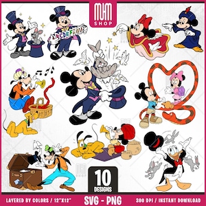 Mouse And Friends Magician Svg Png, 10 Designs Easy to use, Cartoon Characters, Layered Svg by colors, Transparent Png, Cut Files for Cricut