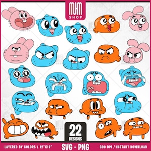 Gum Ball Stickers Svg, 22 gebruiksvriendelijke ontwerpen, Cartoon Characters Cliparts, gelaagde Svg op kleur, transparante png, snijbestanden voor Cricut.