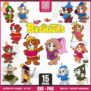 The Biskitts Svg Png, 15 Designs Easy to use, 70s, 80s, Retro Cartoon, Layered Svg by colors, Transparent Png, Cut Files for Cricut.