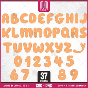 Bingo Dog Alphabet And Numbers Svg, 37 Designs Easy to use, Cartoon Characters, Layered Svg by colors, Transparent Png, Cut files for Cricut