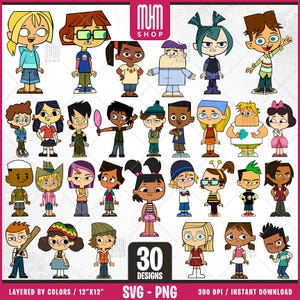 Total Drama Kids Svg Png, 30 Designs Easy to use, Cartoon Characters Cliparts, Layered Svg by colors, Transparent Png, Cut files for Cricut.