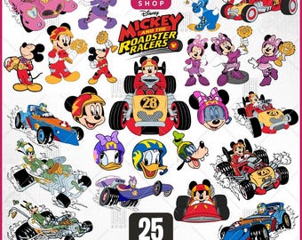Mouse And Friends Roadster Racers Svg, 25 Designs Easy to use, Cartoon Characters, Layered Svg by colors, Transparent Png, Files for Cricut.