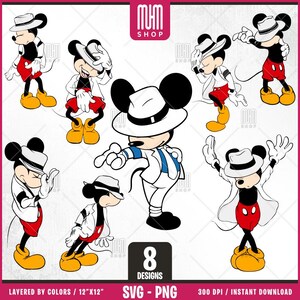 Mouse Jackson Svg, Rap Music Svg, 8 Designs Easy to use, Cartoon Characters, Layered Svg by colors, Transparent Png, Cut files for Cricut.