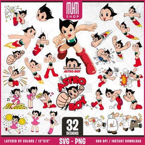 Astro Boy Svg Png, 32 Designs Easy to use, Cartoon Characters, Layered Svg by colors, Transparent Png, Easy cut files for Cricut.