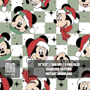 Seamless Pattern PNG, Merry Christmas, Mouse and Friends, Cartoon Characters, Noel Day, Fabric Design Sublimation, Ready for Textile Prints.