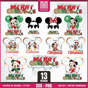 Merry Christmas Mouse Svg Png, 13 Designs Easy to use, Magical Kingdom Bundle, Family Trip, Castel Svg, Mouse Head, Cut files for Cricut.