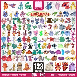 Lilo and Stitch Experiments Svg Png, 123 Designs Easy to use, Cartoon Characters, Layered Svg by colors, Transparent Png, Cut for Cricut.