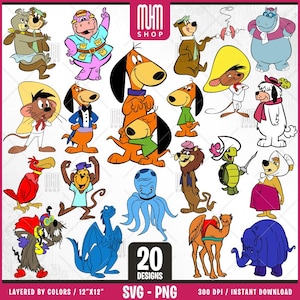 Retro Cartoon Characters - Animals Svg Png, 20 Designs Easy to use, 70s, 80s, Layered Svg by colors, Transparent Png, Cut Files for Cricut.