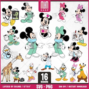 Doctor and Nurse Mouse Svg, 16 Designs Easy to use, Cartoon Characters, Layered Svg by colors, Transparent Png, Easy cut files for Cricut.
