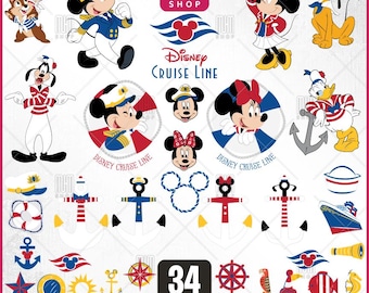 Cruise Line Mouse and Friends Svg, 34 Designs Easy to use Cartoon Characters, Layered Svg by colors, Transparent Png, Cut files for Cricut.