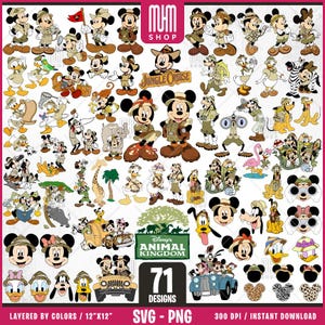 Mouse And Friends Safari Svg Png, 71 Designs Easy to use, Cartoon Characters, Layered Svg by colors, Transparent Png, Cut files for Cricut.