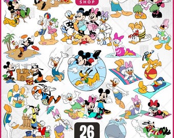 Mouse And Friends At Beach Svg, 26 Designs Easy to use, Cartoon Characters, Layered Svg by colors, Transparent Png, Cut files for Cricut.